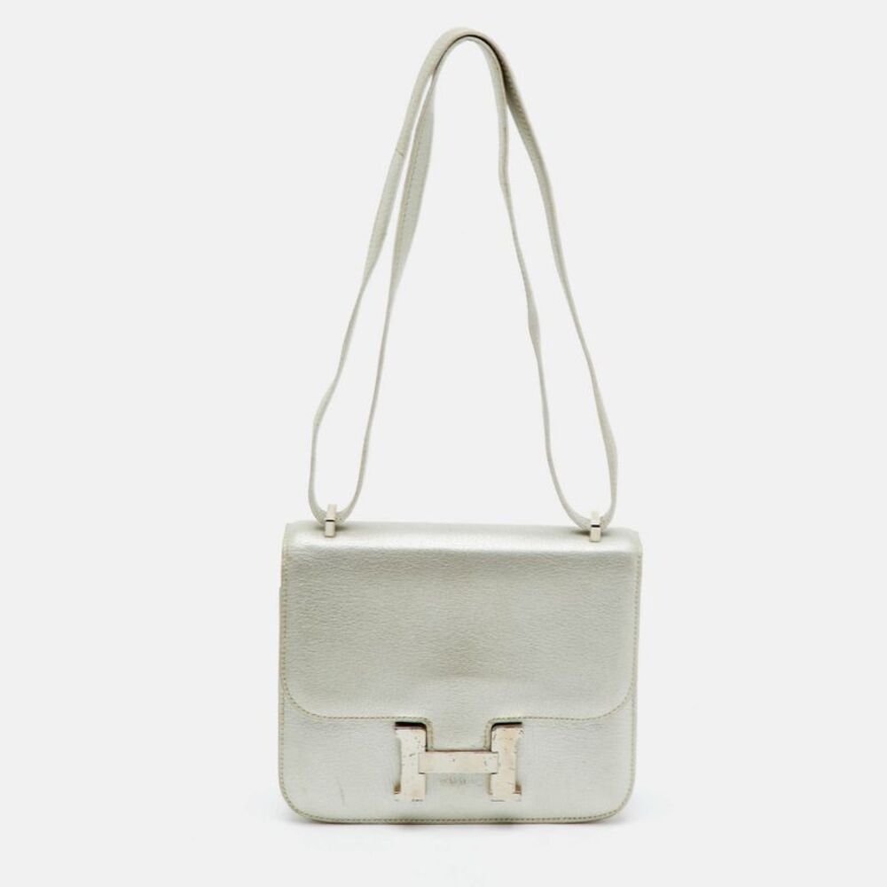 Hermes Constance 18 Mini Palladium Finish Silver Ch&egrave;vre Leather Shoulder